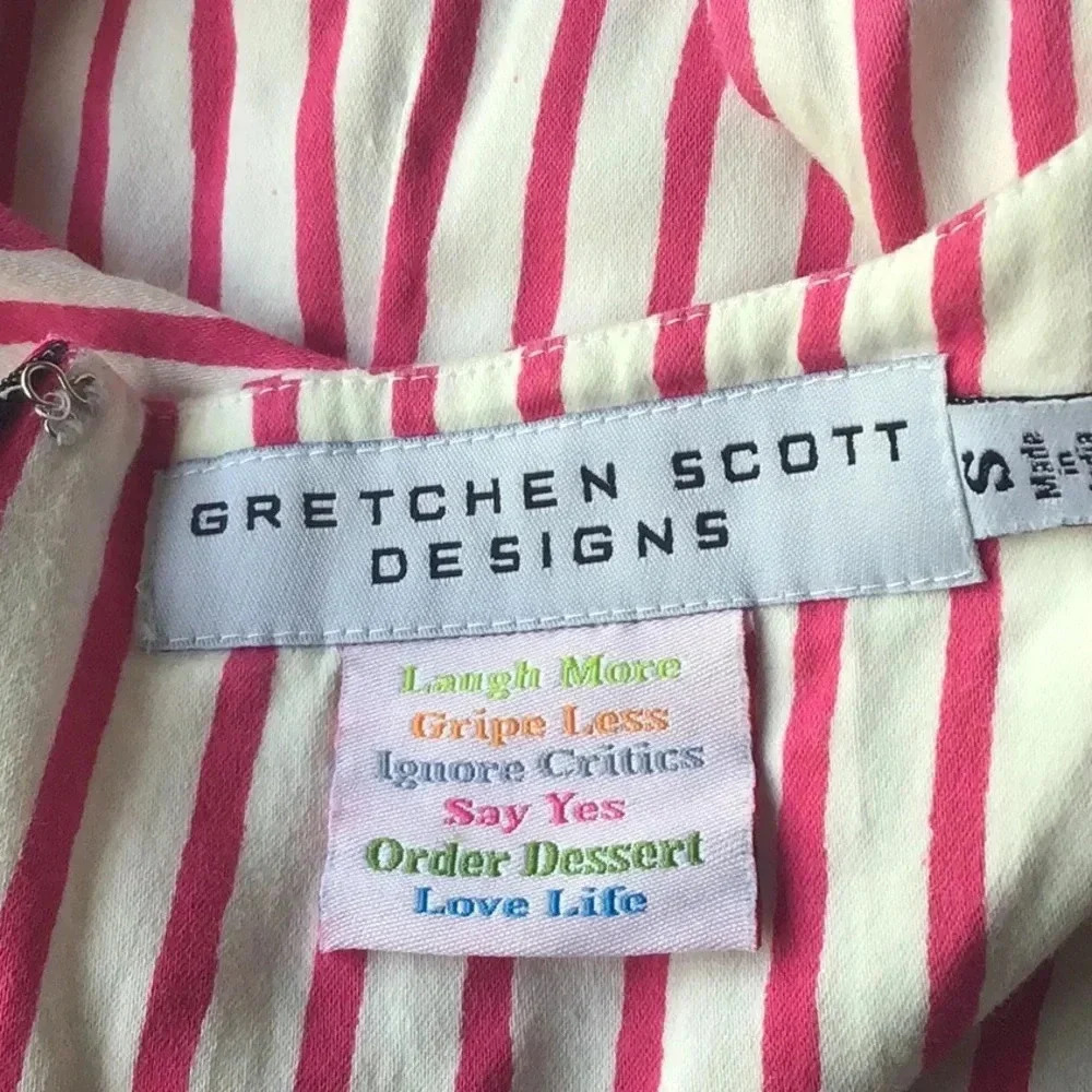 Gretchen Scott Pink White Striped sleeveless dress cotton split v neck S - Picture 3 of 7